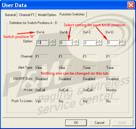Minitor 3 and 4 pager knob settings